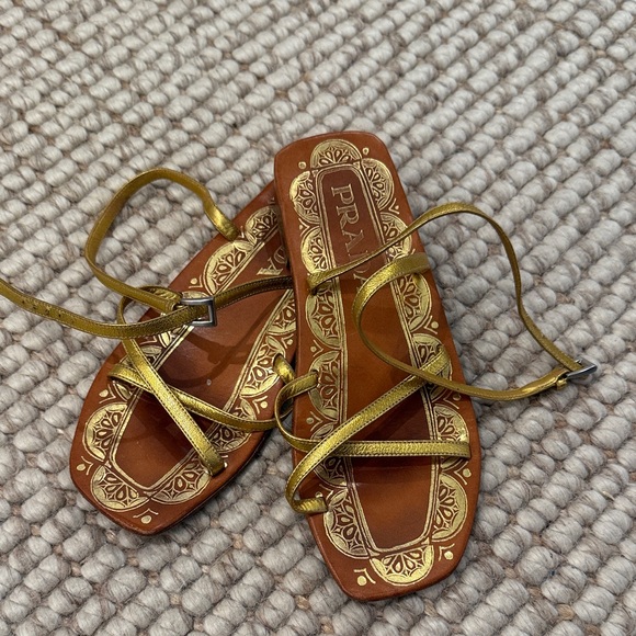 Prada Metallic Gold and Brown Sandals - Picture 1 of 4